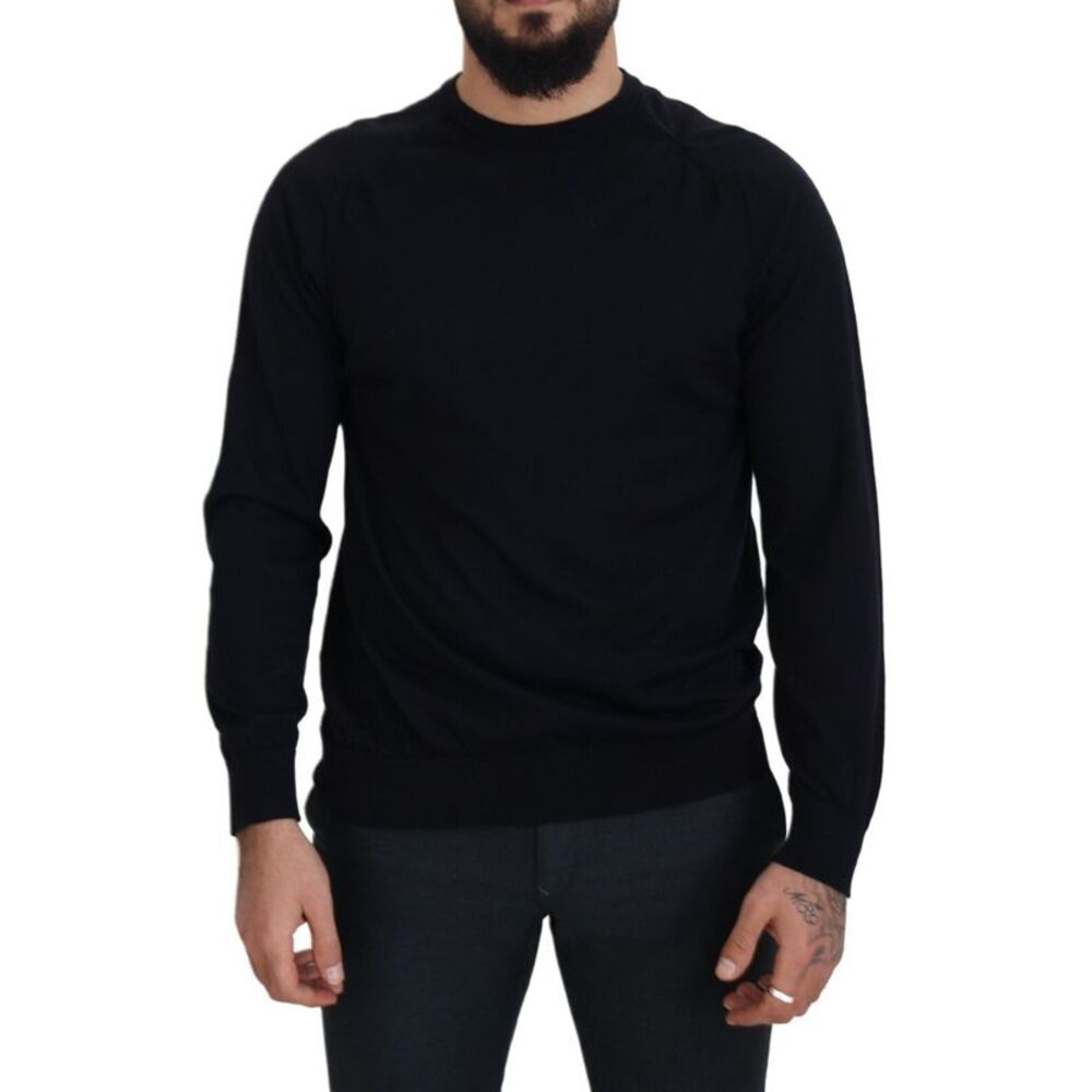 Alpha Studio Black Wool Crewneck Pullover Sweatshirt Men's Sweater
